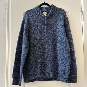 L. L. Bean Lamb’s wool sweater. Heather blue. 2 buttons. Shawl collar. EUC.